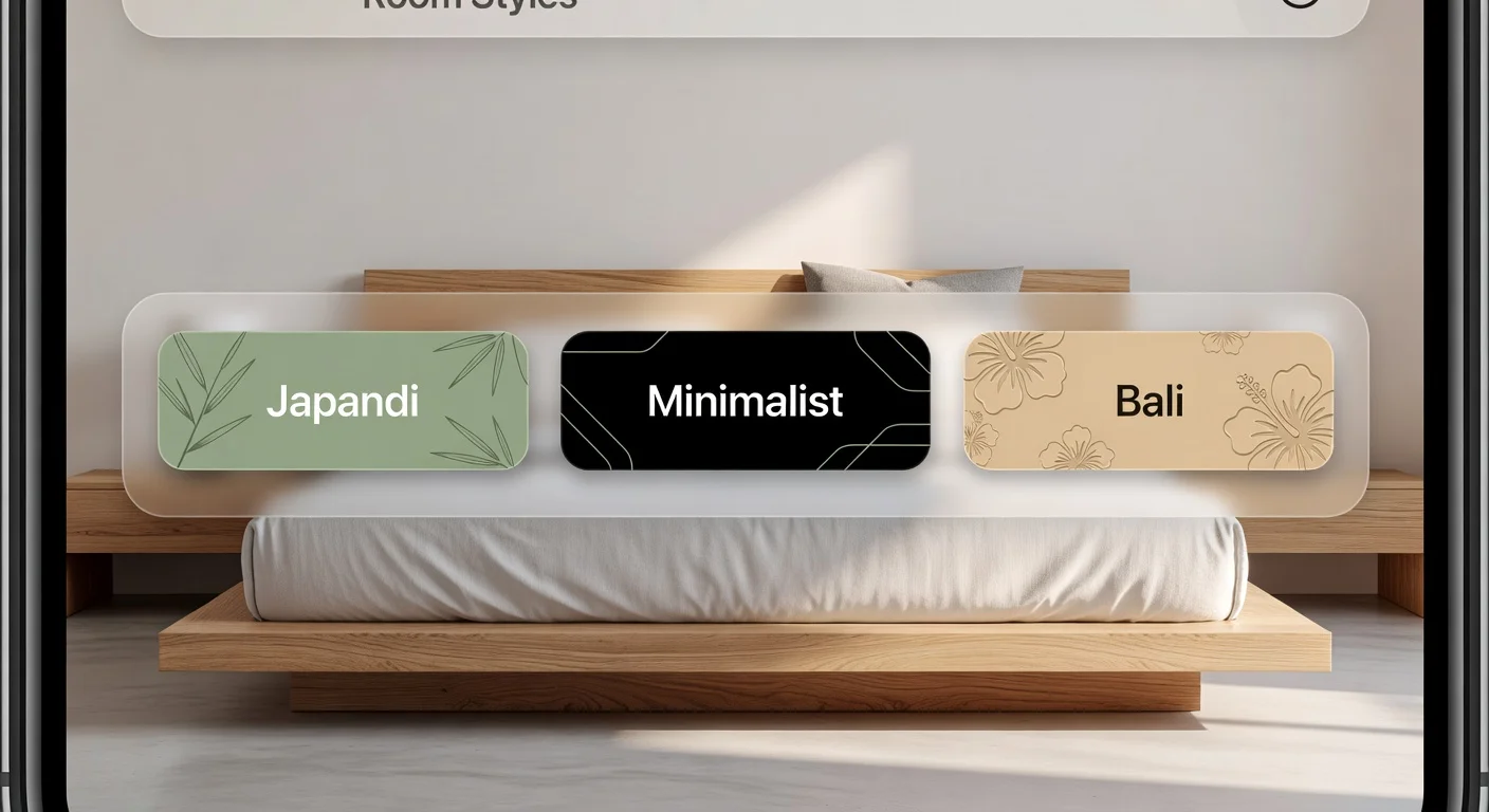 Selecting interior design styles inside a mobile room planning app.