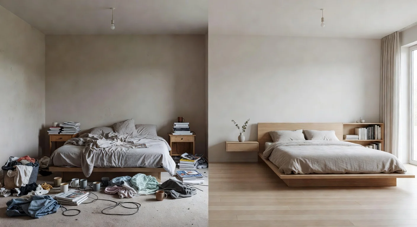 A comparison of poor spatial planning versus a clean interior decoration layout