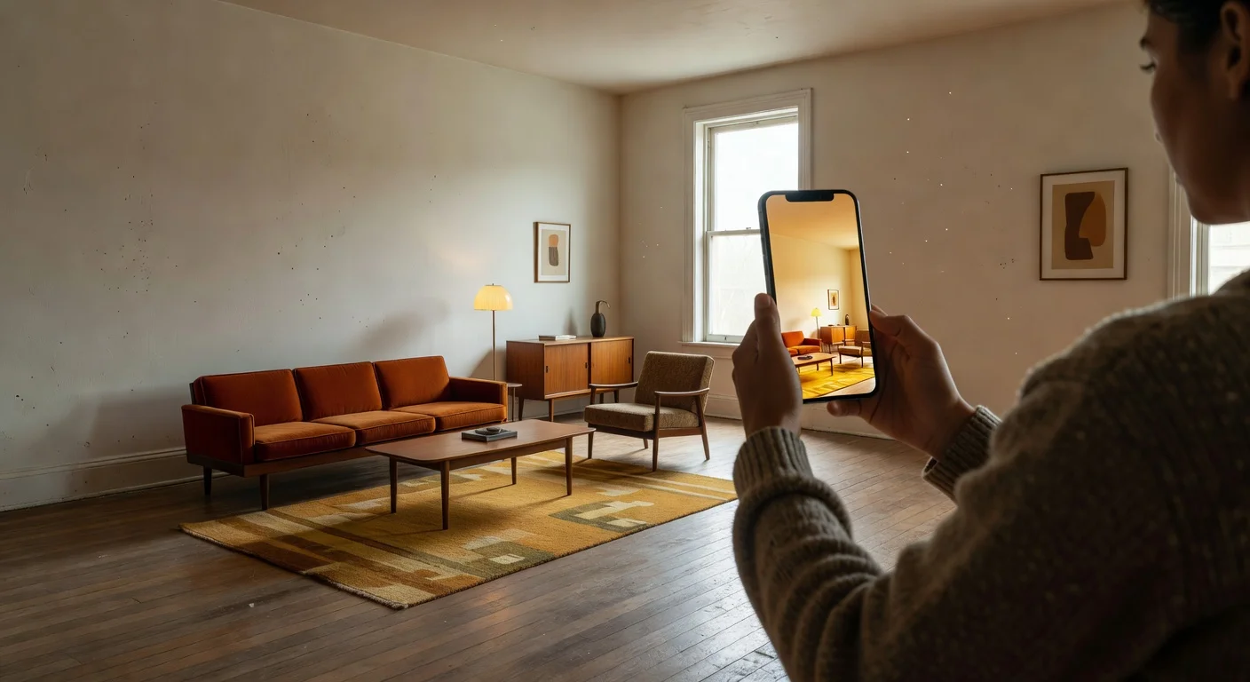 Using a smartphone app to visualize an interior decoration project