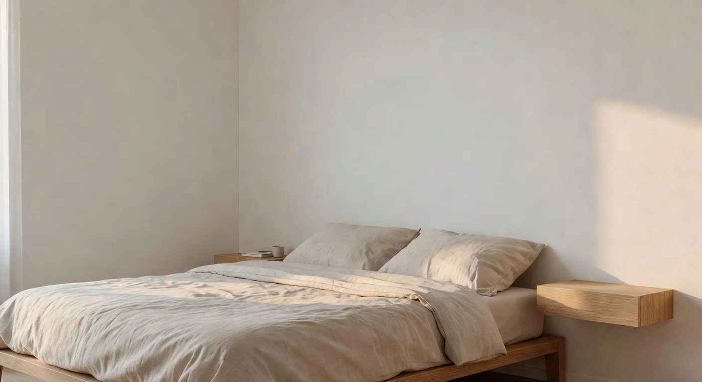A queen bed placed in the corner of a small bedroom to maximize floor space.