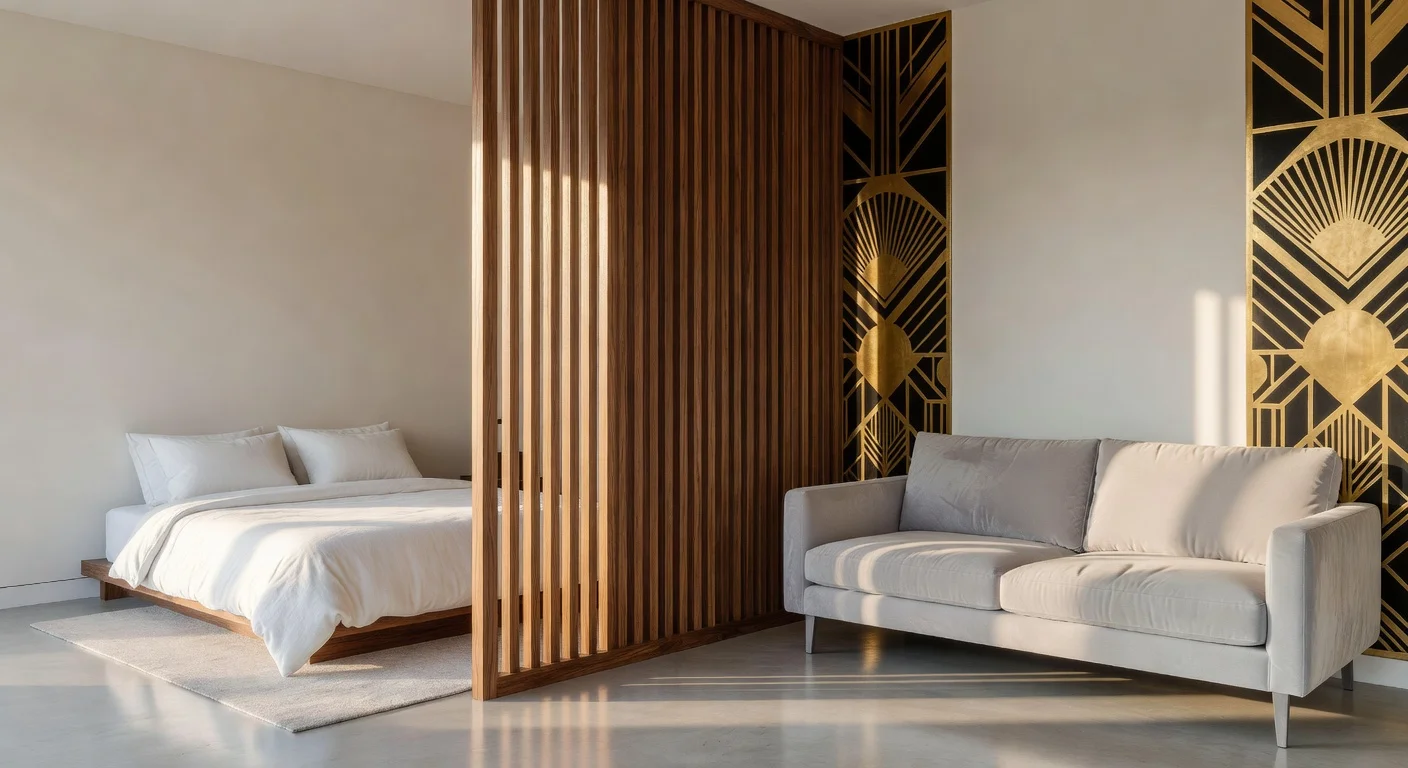 A perfectly optimized small open-plan apartment featuring a Japandi aesthetic with smart storage.