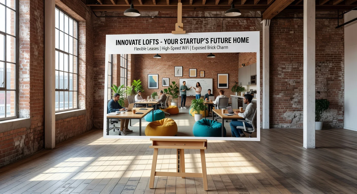 Presenting digitally staged photos on an easel inside a vacant real estate property.